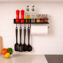 Ver imagem 2 de Suporte de Cozinha Organizador Prateleira Parede com Gancho Porta Guardanapo Preto