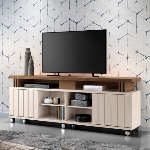 Rack Bancada de Tv 70 Pol 180cm Briz Castanho/off White - Hb Móveis