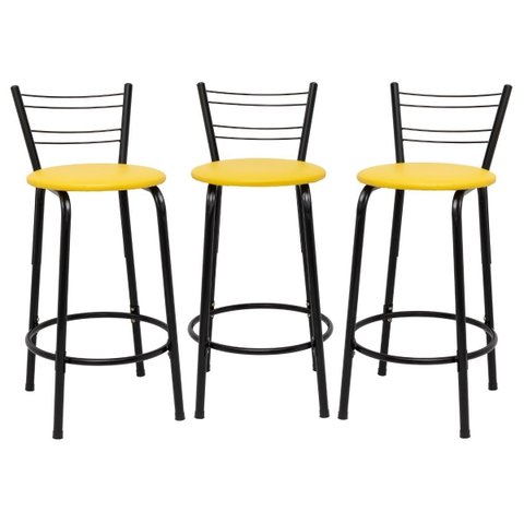 Kit 3 Banquetas para Bancada Flórida Preta 60cm Cozinha Gourmet Balcão Ilha Piscina Área de Lazer