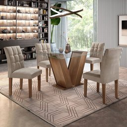 Conjunto Sala de Jantar Mesa Classic Tampo de Vidro 4 Cadeiras Vitória Cel Móveis - 2