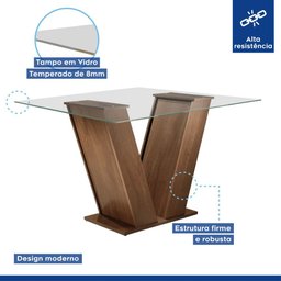 Conjunto Sala de Jantar Mesa Classic Tampo de Vidro 4 Cadeiras Vitória Cel Móveis - 8