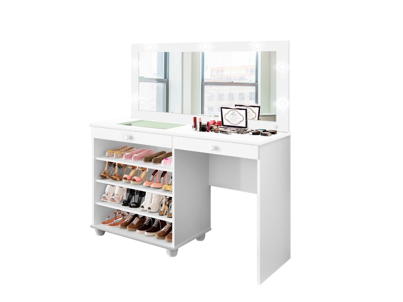 Penteadeira Eliane com sapateira Moderna Led 100%MDF | MadeiraMadeira