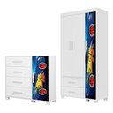 Ver imagem 1 de Guarda Roupa Infantil 3 Portas 2 Gavetas e Comoda 4 Gavetas 1 Porta Mdf Livia Azul Decmade