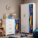 Ver imagem 2 de Guarda Roupa Infantil 3 Portas 2 Gavetas e Comoda 4 Gavetas 1 Porta Mdf Livia Azul Decmade