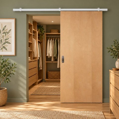 Porta de Correr Verniz com Kit Alumínio Branco - 210x70