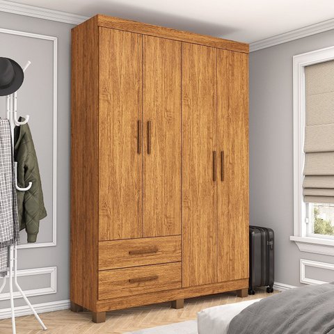 Guarda-Roupa 4 Portas 2 Gavetas com Pés Genova Marrom/Cinamomo