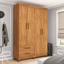 Ver imagem 1 de Guarda-Roupa 4 Portas 2 Gavetas com Pés Genova Marrom/Cinamomo
