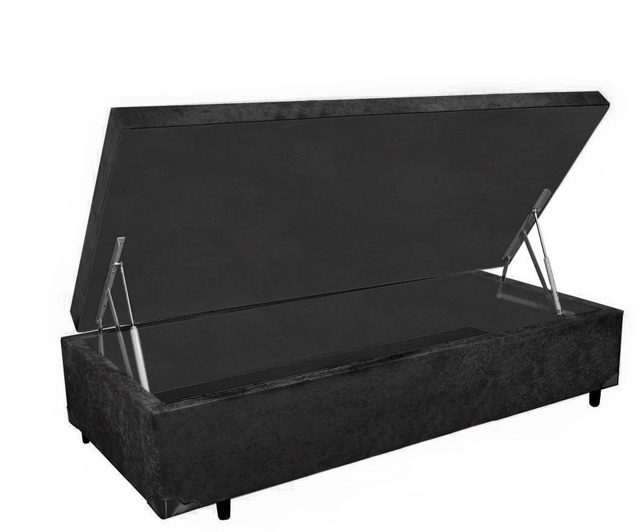 Cama Box Baú Solteiro Black AColchões Suede Preto