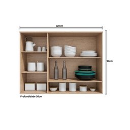 Armário Aéreo de Cozinha 120cm com 3 Portas Vidro Reflecta e Nicho 100% MDF Itália - 3