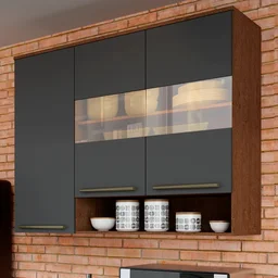 Armário Aéreo de Cozinha 120cm com 3 Portas Vidro Reflecta e Nicho 100% MDF Itália - 1