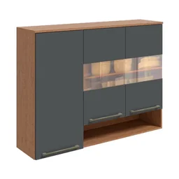 Armário Aéreo de Cozinha 120cm com 3 Portas Vidro Reflecta e Nicho 100% MDF Itália - 2