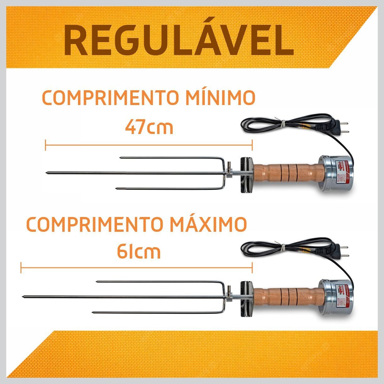 Espeto Giratório Elétrico Flex 127V Regulável Cabo Madeira - 3