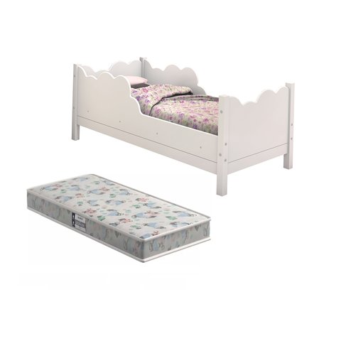 Cama Infantil Cristal com Grade de Proteção Premium Quarto Infantil Conforto com Colchão Cor Branco