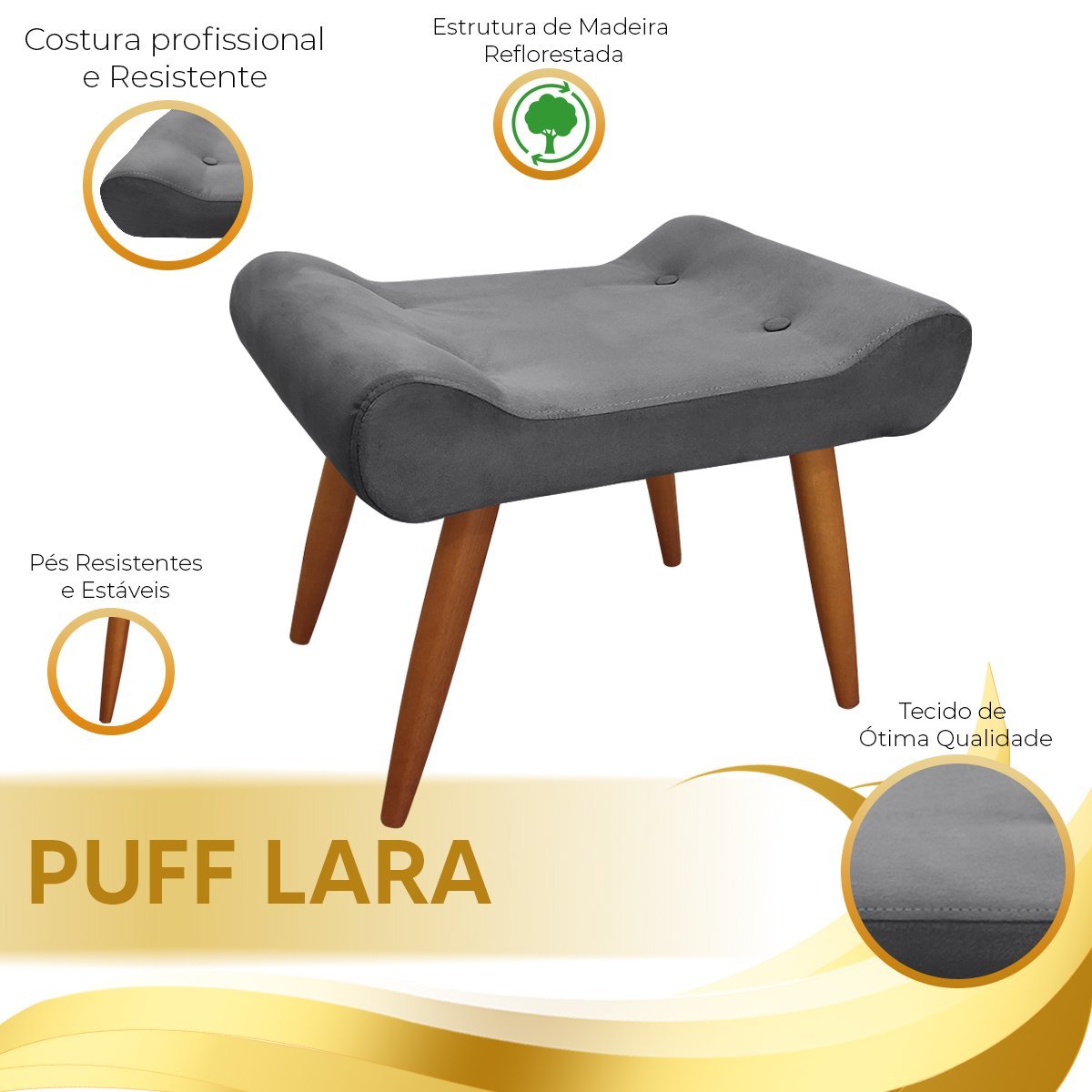 Puff Decorativo Lara Sued Chumbo - Vs Decor - 6