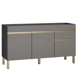 Balcão de Pia 150 cm 3 Portas e 1 Gaveta Sem Tampo Cinza Gris Line Kits Paraná - 1