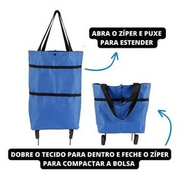 Carrinho Compras Dobrável Sacola Rodinha Multiuso - Azul - 2