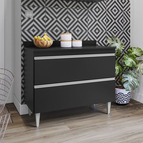 Balcão Esmeralda com Tampo 100cm 2 Portas Basculantes Preto Maderatto Móveis