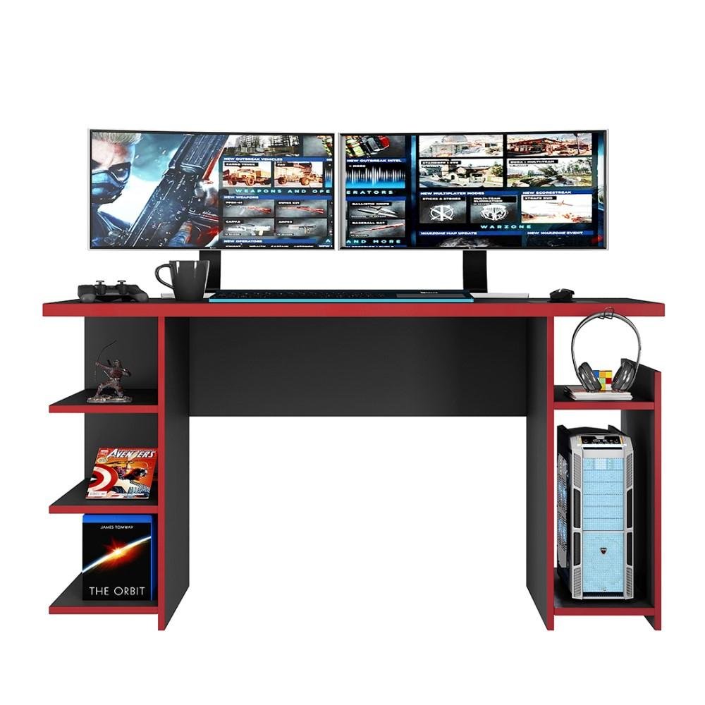 Mesa Gamer Escrivaninha Para Computador Home Office Nicho CPU 3 Prateleiras Quarto Preta e Vermelha - 6