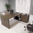 Ver imagem 1 de Escrivaninha Mesa Escritório em L com Caixa de Tomada Tamburato Estação Diretoria 202,5cm Marrom Art