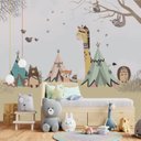 Ver imagem 4 de Papel de parede safári indios animais infantil para quarto de bebê M² PP92