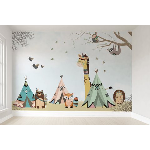 Papel de parede safári indios animais infantil para quarto de bebê M² PP92