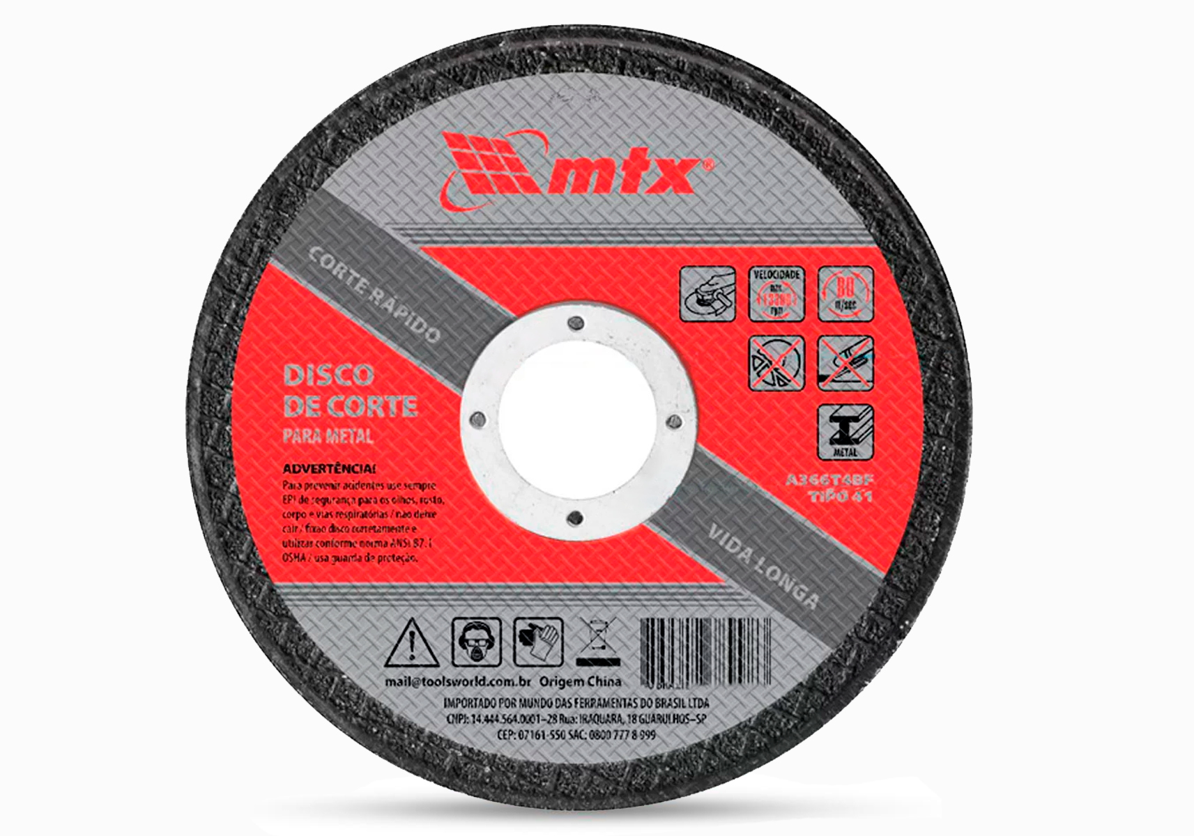 Disco de Corte 180 X 1,6 X 22 Mm para Metal MTX-7434755