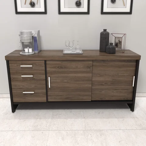 Armário Executivo e Funcional para Escritório Baixo 2 Portas 3 Gavetas Tamburato 