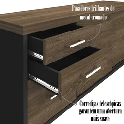 Armário Executivo e Funcional para Escritório Baixo 2 Portas 3 Gavetas Tamburato  - 7