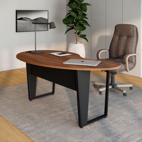 Mesa para Escritório Mesa Linear Orgânica MDP 175cm Nogal com Preto F5 Office