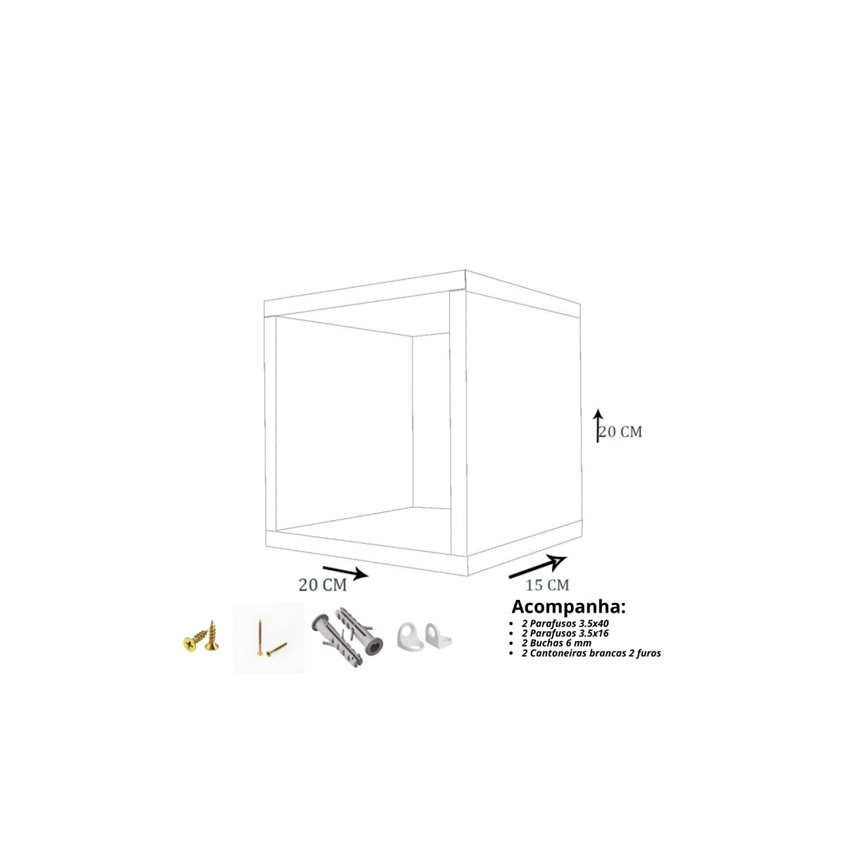 Kit 3 Nicho Decorativo 20x20x15 Cm em Mdf:branco - 3