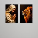 Ver mais imagens de 2 Quadros Decorativos Jesus e o Leão da Tribo de Judá Sala Quarto Casa Escritório