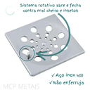 Ver imagem 2 de Ralo Grelha Tampa Inox Quadrado 10x10 Rotativo Abre e Fecha