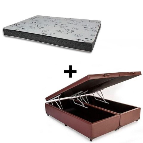 Cama Box com Baú Casal 138 Miller Bipartida com Colchão Espuma D33 Tecido Sintético Marrom e