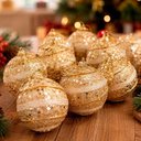 Ver imagem 5 de Bolas de Natal para Decoração com Glitter Dourado Isopor Kit 18 7cm
