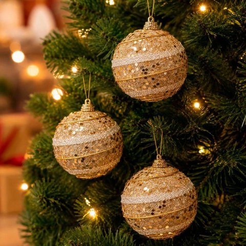 Bolas de Natal para Decoração com Glitter Dourado Isopor Kit 18 7cm