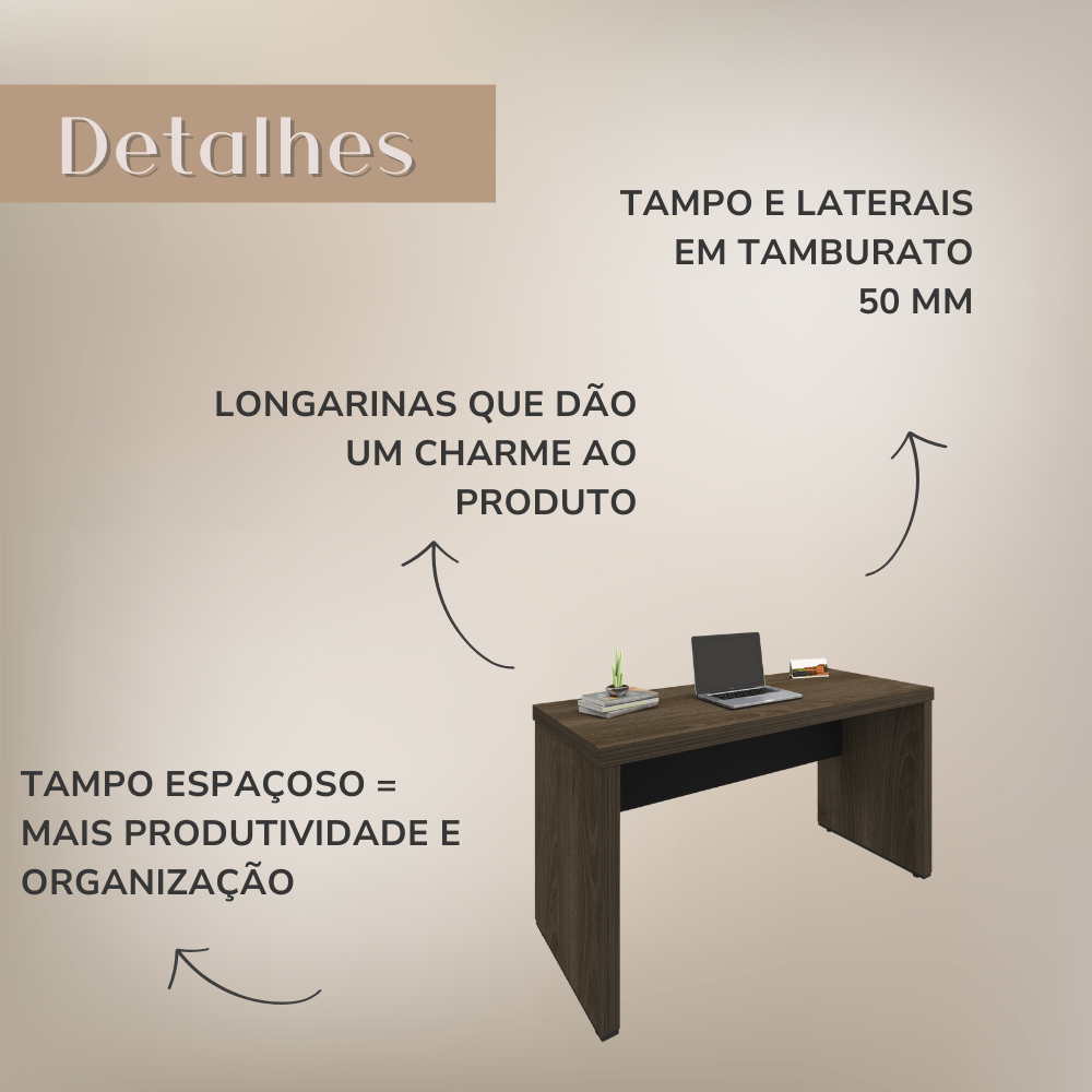 Mesa para Escritório 1,35m Tamburato Robusta e Elegante - 16