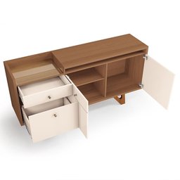 Sala de Estar Brandon com Home Suspenso, Buffet Aparador, Cristaleira e Espelho Nature/Off White - P - 4