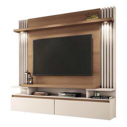 Sala de Estar Brandon com Home Suspenso, Buffet Aparador, Cristaleira e Espelho Nature/Off White - P - 2