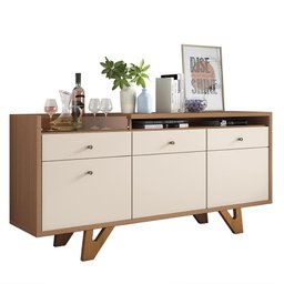 Sala de Estar Brandon com Home Suspenso, Buffet Aparador, Cristaleira e Espelho Nature/Off White - P - 3