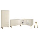 Ver imagem 1 de Dormitório Infantil Theo Retrô 2 Portas, Cômoda 1 Porta, Berço e Mesa de Apoio Areia Fosco com P