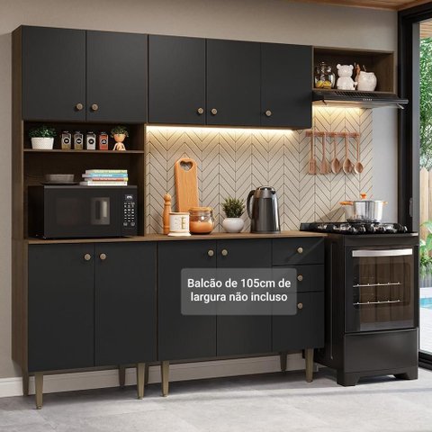 Armário de Cozinha Compacta 235cm Rustic/preto Gourmet Madesa Xc03 Rustic/preto