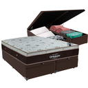 Ver imagem 1 de Cama Box Baú Bipartido Casal Marrom e Colchão Sleep King Molas Ensacadas Ortobom