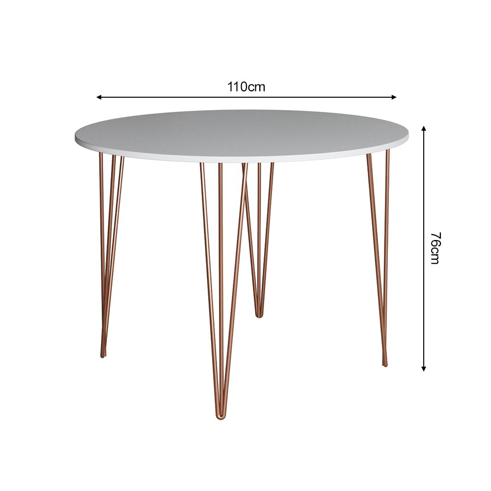 Mesa Jantar Redonda Branca Elen 110cm Hairpin com 4 Cadeiras Katrina Cobre - 5