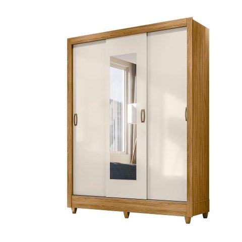 Guarda Roupa Bolívia 164cm 7 Portas Freijó Off White com Espelho Moval