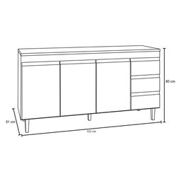 Balcão Gabinete de Pia Andréia 160cm Preto sem Tampo - Ajl Móveis - 3