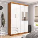 Ver imagem 1 de Guarda-Roupa Solteiro Siena 4 Portas 2 Gavetas com Espelho Multimóveis CR35555 Cinamomo/Branco