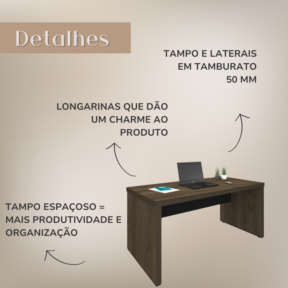 Mesa Elegante para Escritório Executivo 1,6m Tamburato - 17