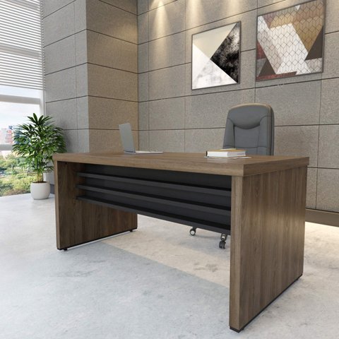 Mesa Elegante para Escritório Executivo Tamburato 158,5cm Charuto e Preto Marrom Artany