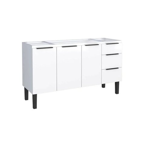 Gabinete de Cozinha 144 cm Armário Aço 3 Portas e 3 Gavetas:Branco