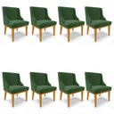 Ver imagem 1 de Kit 8 Cadeiras Estofadas para Sala de Jantar Base Fixa de Madeira Castanho Lia Suede Verde - Ibiza